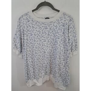 Vintage Classic Essentials White Blue Floral Dolman Sleeve Size 20 Grannycore